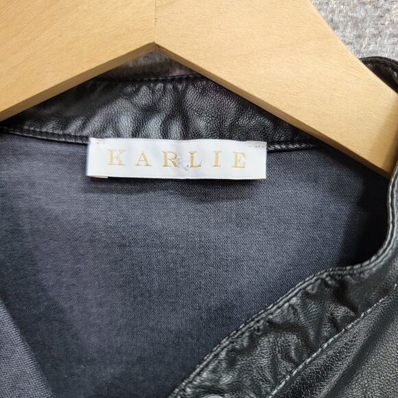 KARLIE FAUX LEATHER PUFF SLEEVES BLACK TOP, SIZE M - Picture 5 of 9